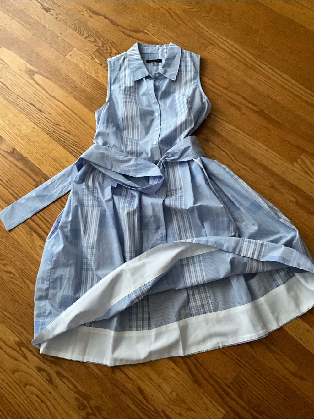 NWT Tommy Hilfiger Sleeveless Light Blue Striped Shirt Dress with Tie Waist - Picture 3 of 9